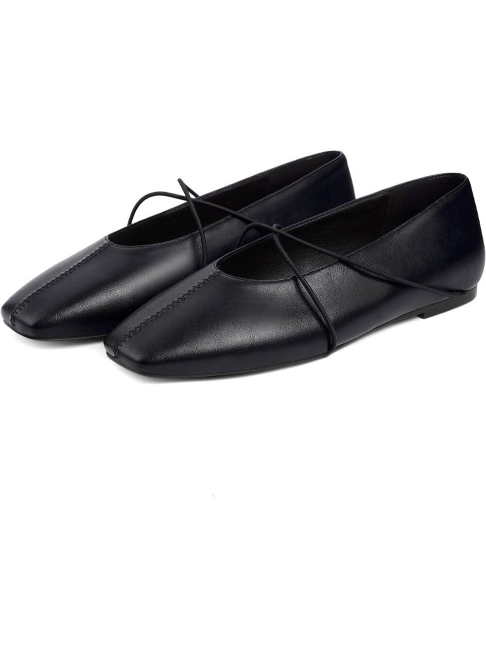 Women Black Square Toe Criss Cross Lace Up Slip On Low Heel Mary Jane Shoes